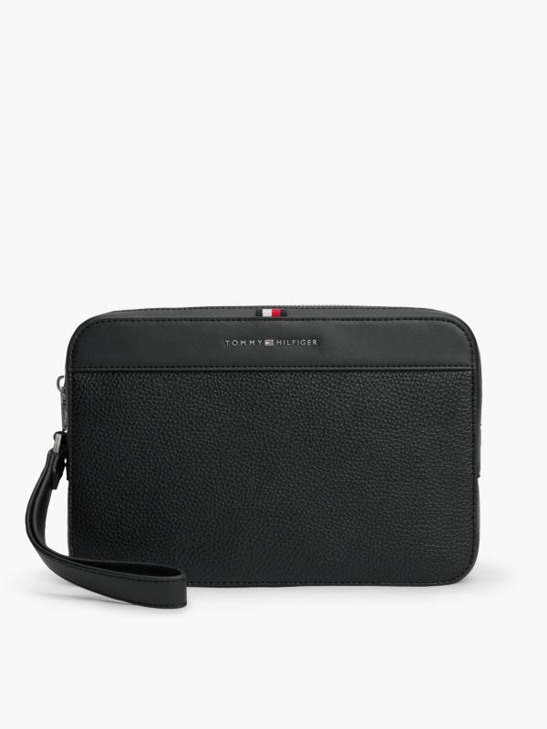 Metal Logo Textured Pouch — Black