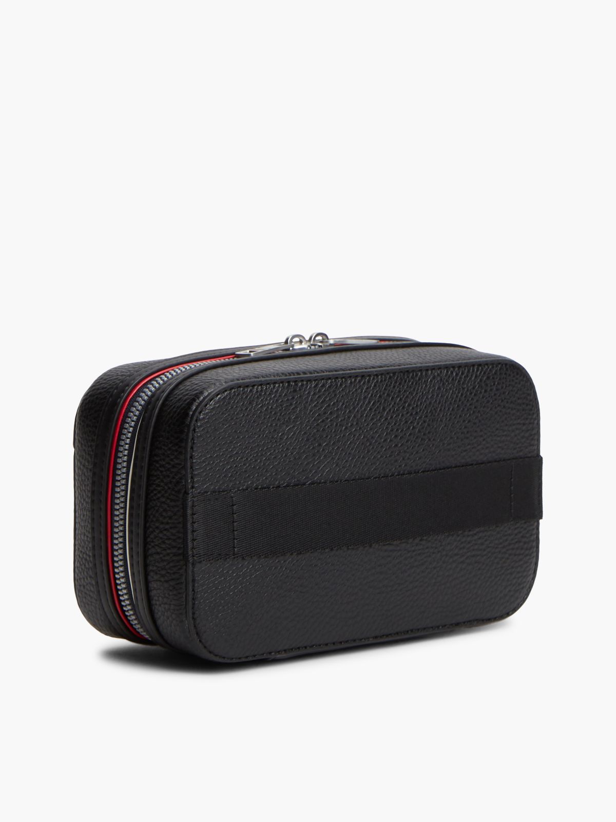 Metal Logo Pebble Grain Washbag — Black