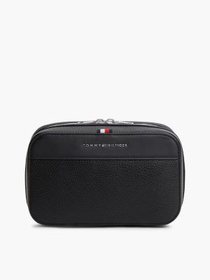 black kosmetyczka o groszkowanej fakturze z metalowym logo dla mężczyźni - tommy hilfiger