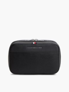 Metal Logo Pebble Grain Washbag — Black 1