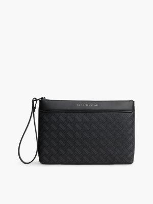 black modern textured flag pouch for men tommy hilfiger