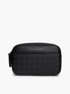 black modern kulturbeutel mit flag-struktur für herren - tommy hilfiger