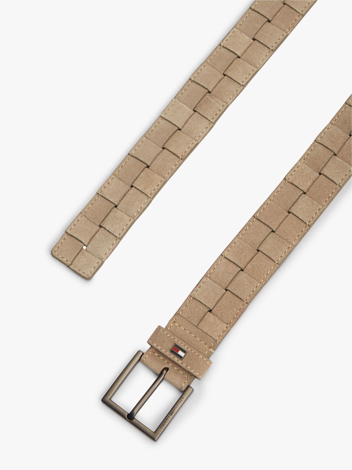 Enamel Flag Woven Suede Belt — Beige
