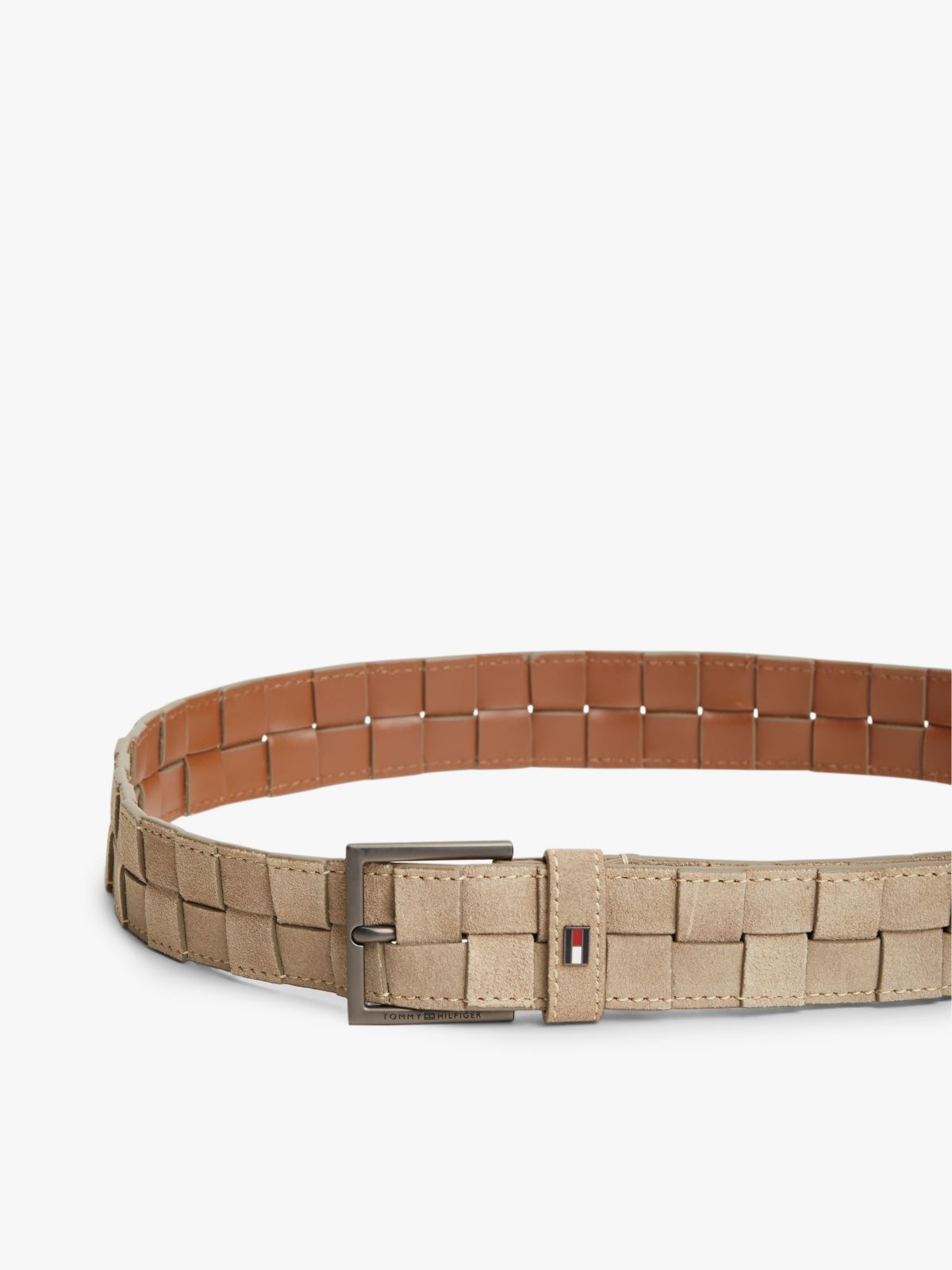 Enamel Flag Woven Suede Belt — Beige