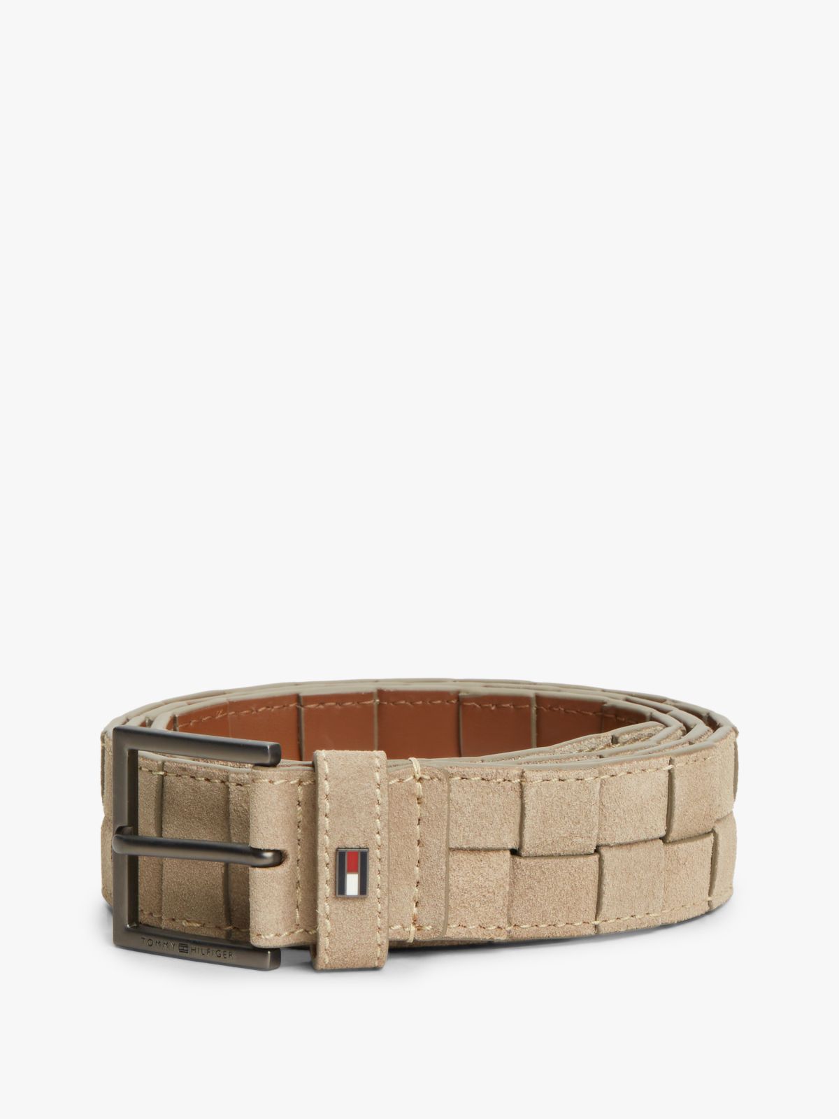 Enamel Flag Woven Suede Belt — Beige