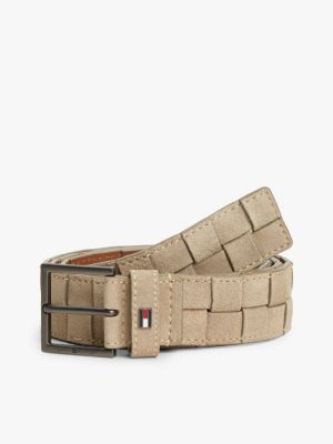 beige enamel flag woven suede belt for men tommy hilfiger
