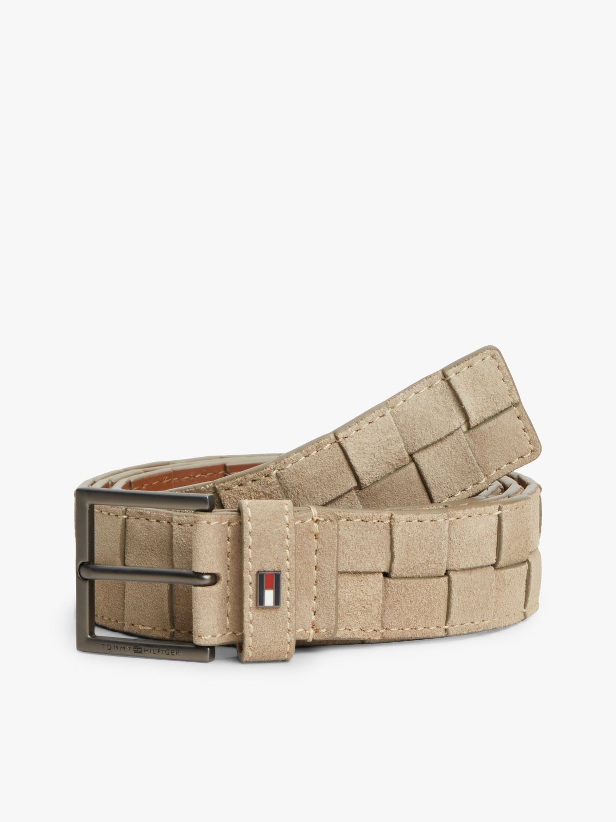 Enamel Flag Woven Suede Belt — Beige