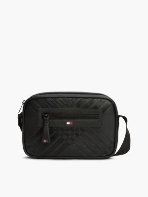 black corporate textured flag crossbody camera bag for men tommy hilfiger