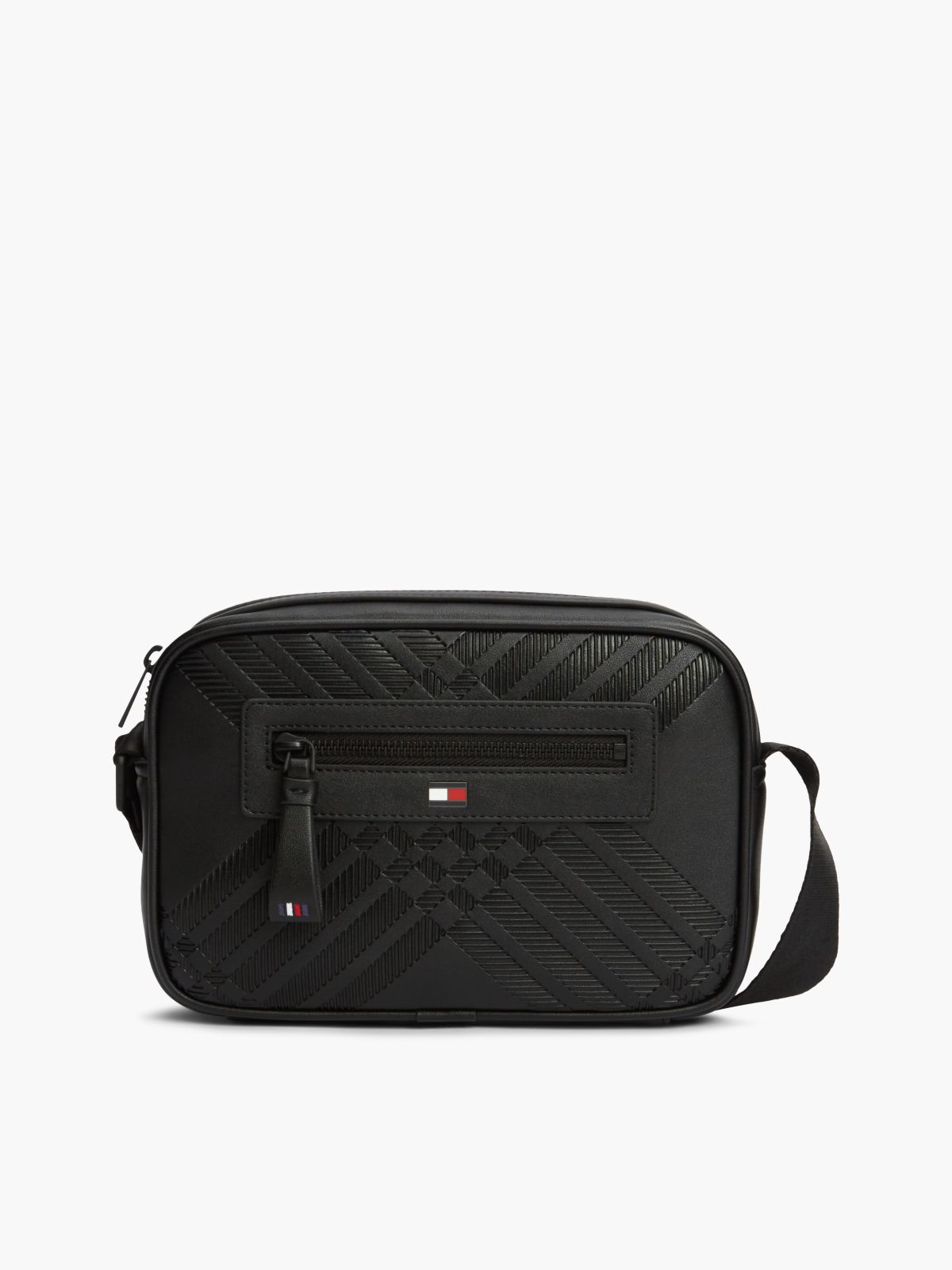 Corporate Textured Flag Crossbody Camera Bag — Black