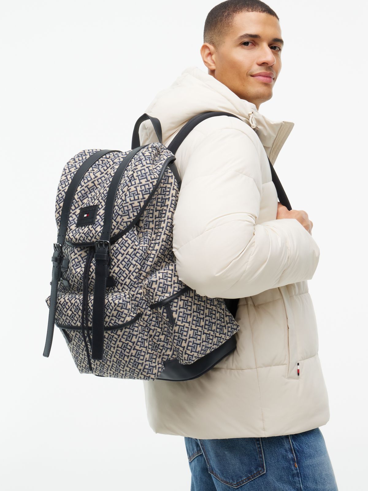 TH Monogram Jacquard Flap Backpack — Blue