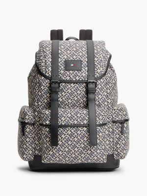 blue th monogram jacquard flap backpack for men tommy hilfiger