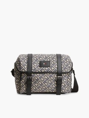 blue th monogram jacquard crossbody messenger bag for men tommy hilfiger