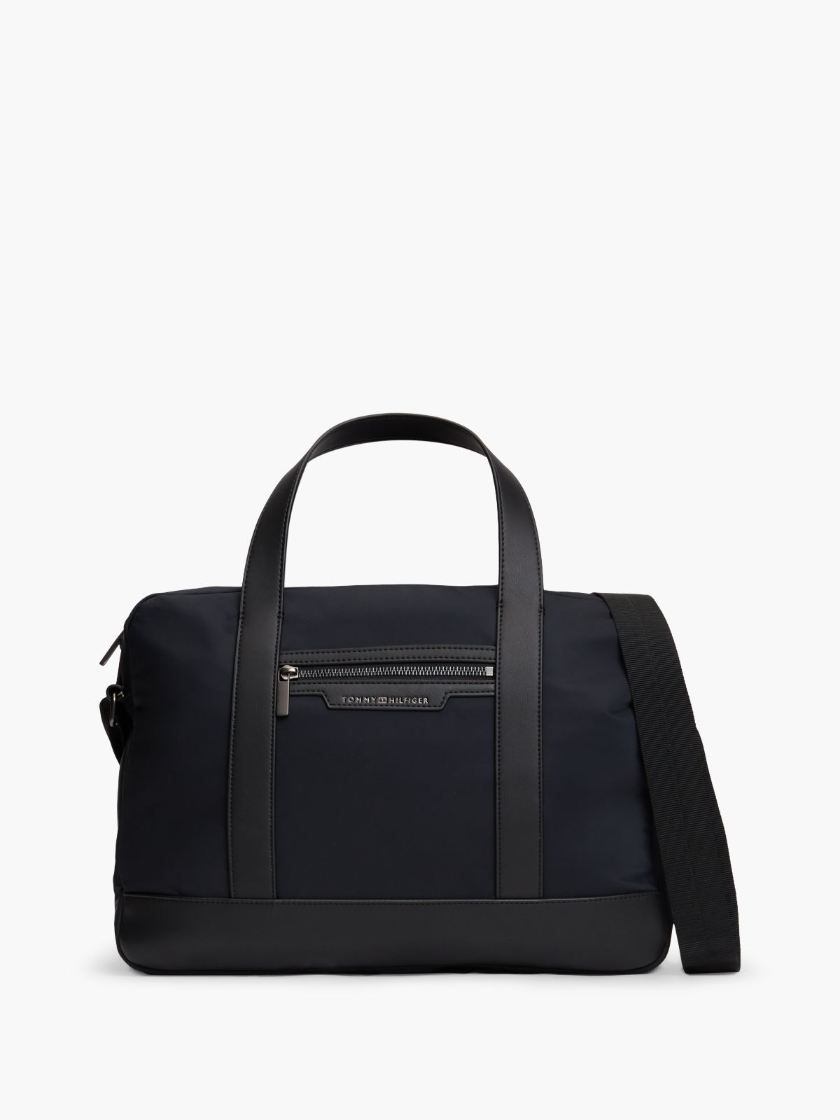 Zip Pocket Textile Laptop Bag — Black