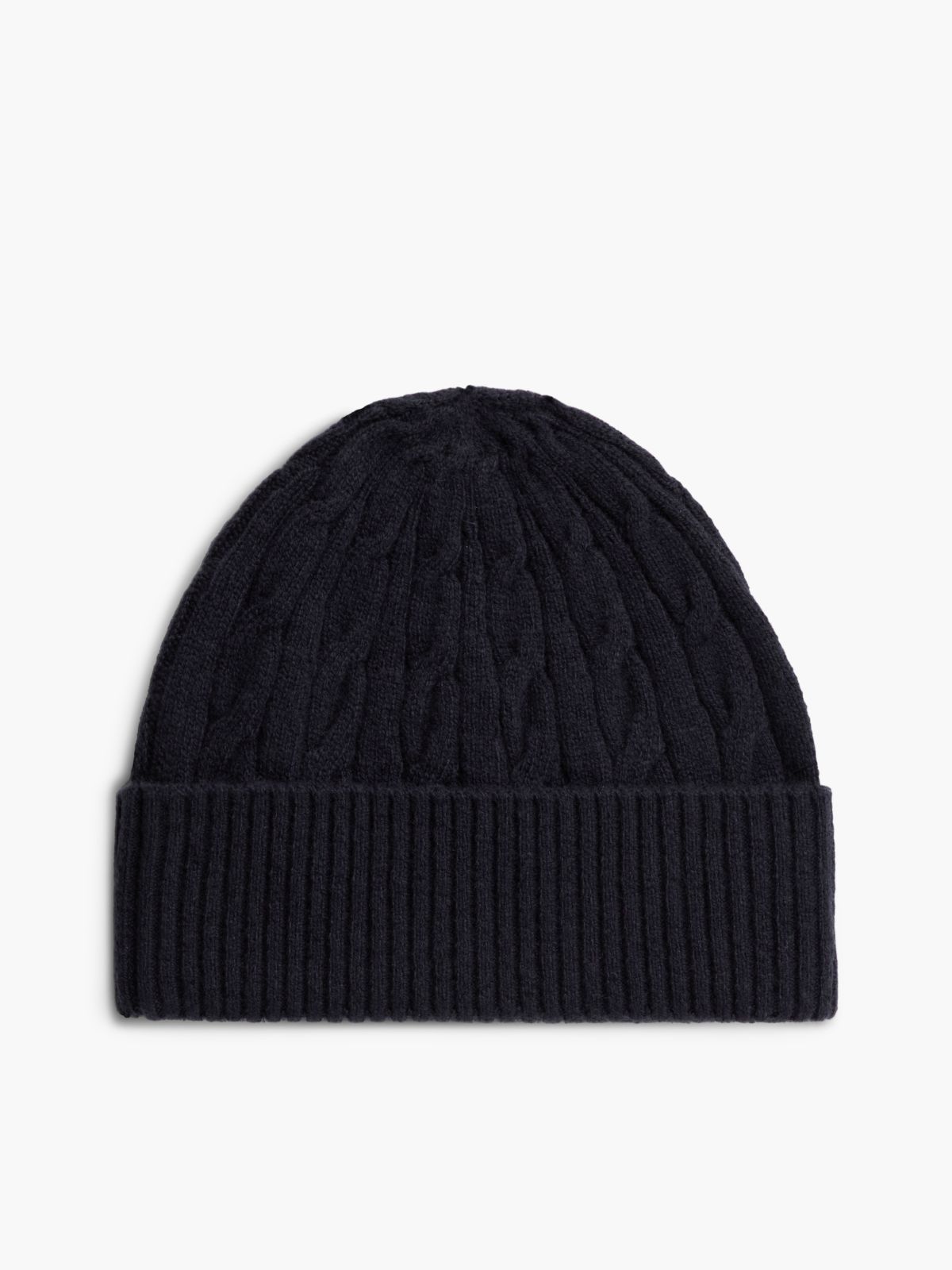 Lambswool Blend Cable Knit Flag Beanie — Blue