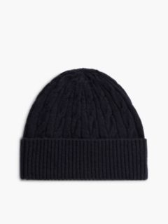Lambswool Blend Cable Knit Flag Beanie — Blue 2