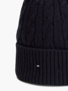 Lambswool Blend Cable Knit Flag Beanie — Blue 3