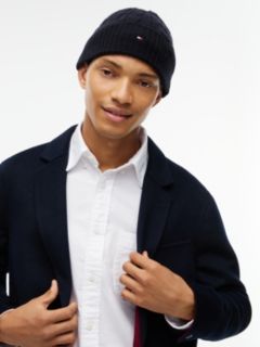 Lambswool Blend Cable Knit Flag Beanie — Blue 4