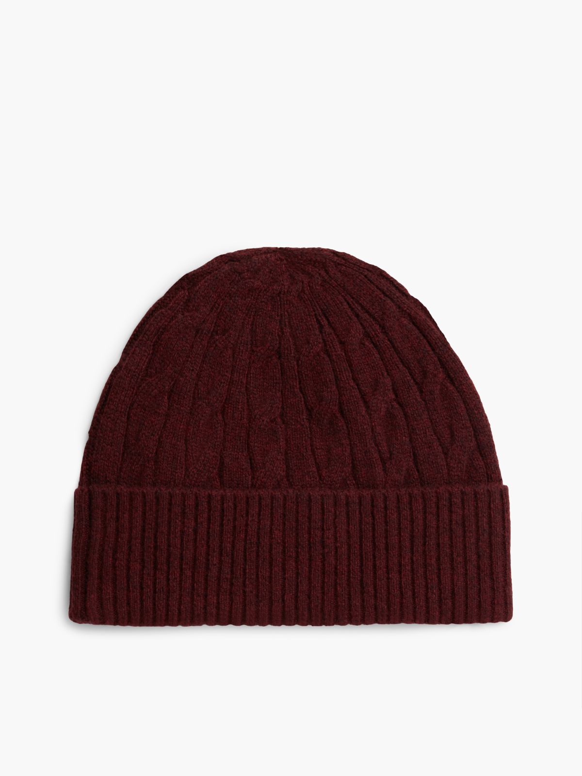 Lambswool Blend Cable Knit Flag Beanie — Red