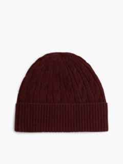 Lambswool Blend Cable Knit Flag Beanie — Red 2