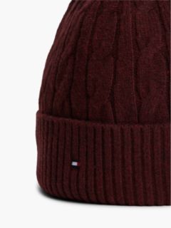 Lambswool Blend Cable Knit Flag Beanie — Red 3