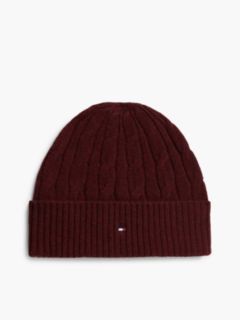 Lambswool Blend Cable Knit Flag Beanie — Red 1