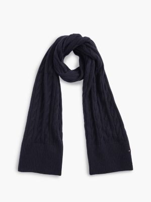 écharpe en maille torsadée avec laine d'agneau blue pour hommes tommy hilfiger