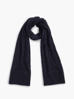 Lambswool Blend Cable Knit Scarf — Blue 1