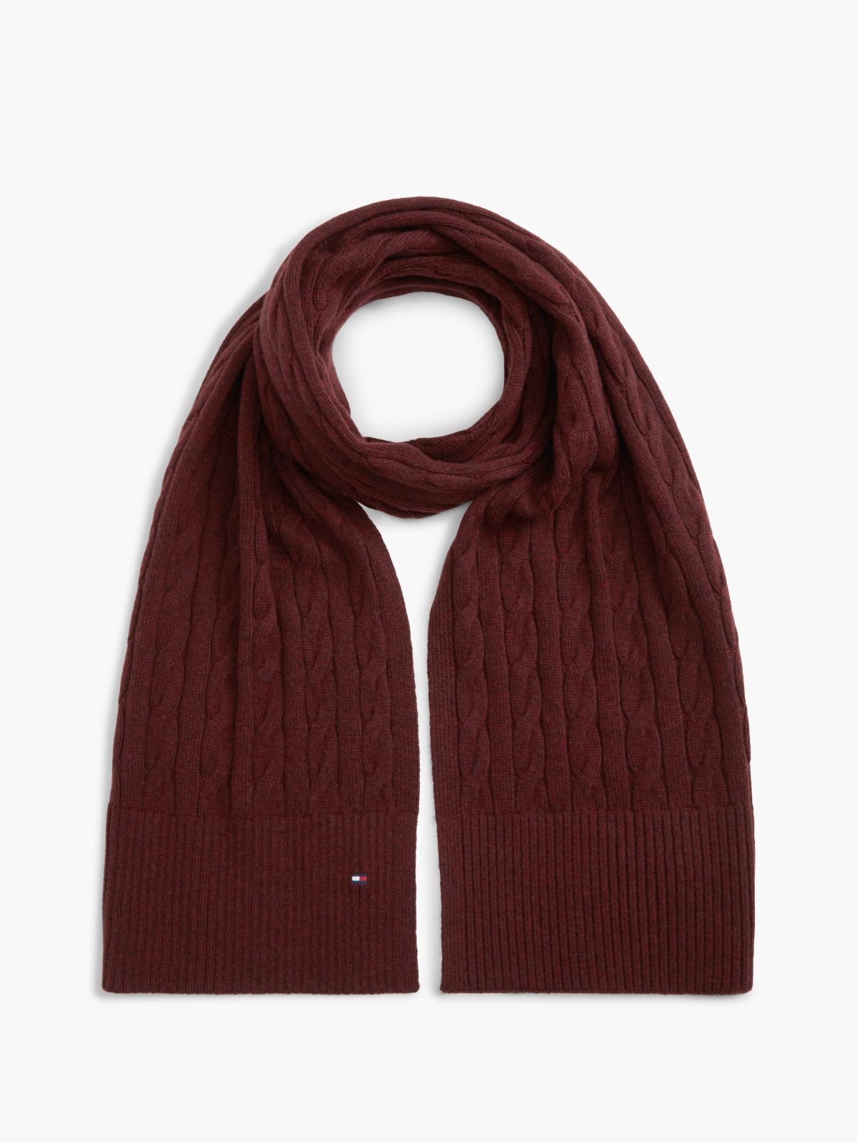 Lambswool Blend Cable Knit Scarf — Red