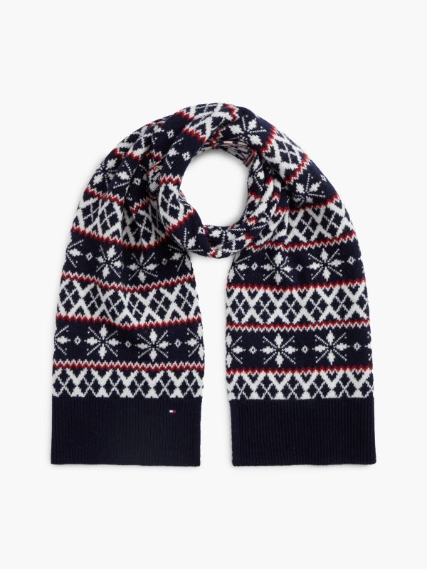 TH Flag Lambswool Blend Fair Isle Scarf — Blue