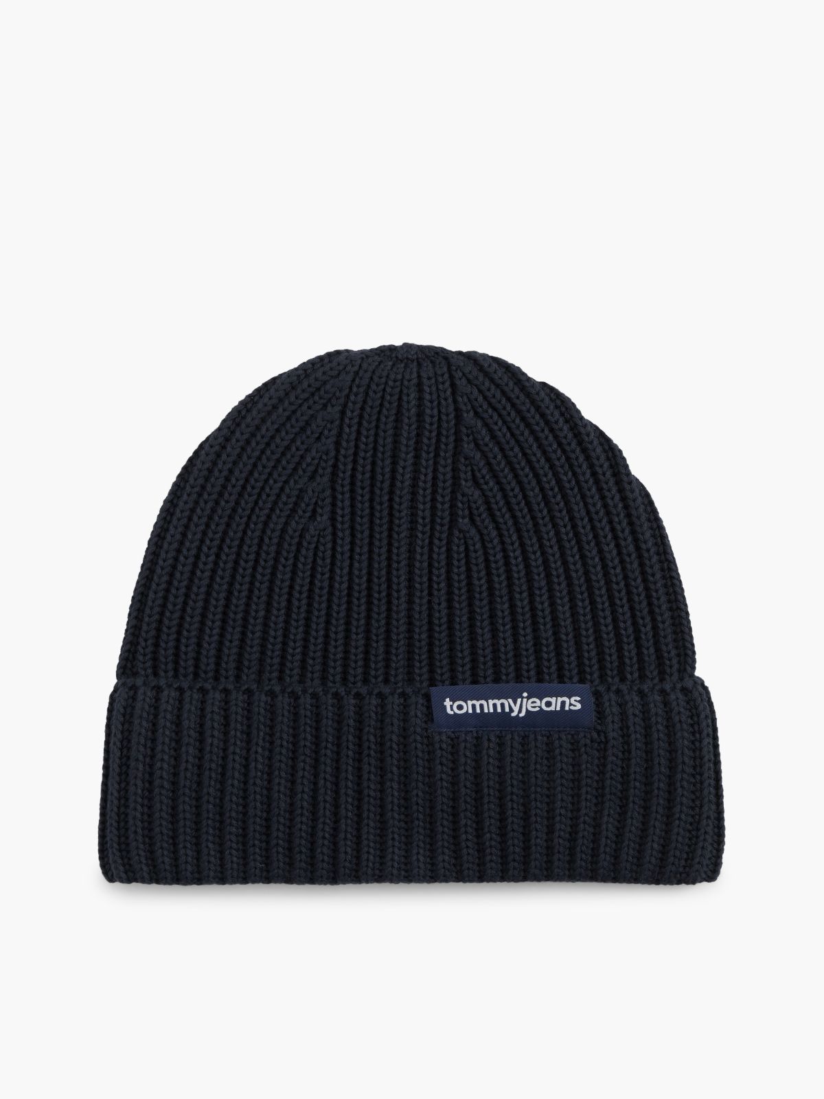 Linear Logo Rib-Knit Beanie — Blue