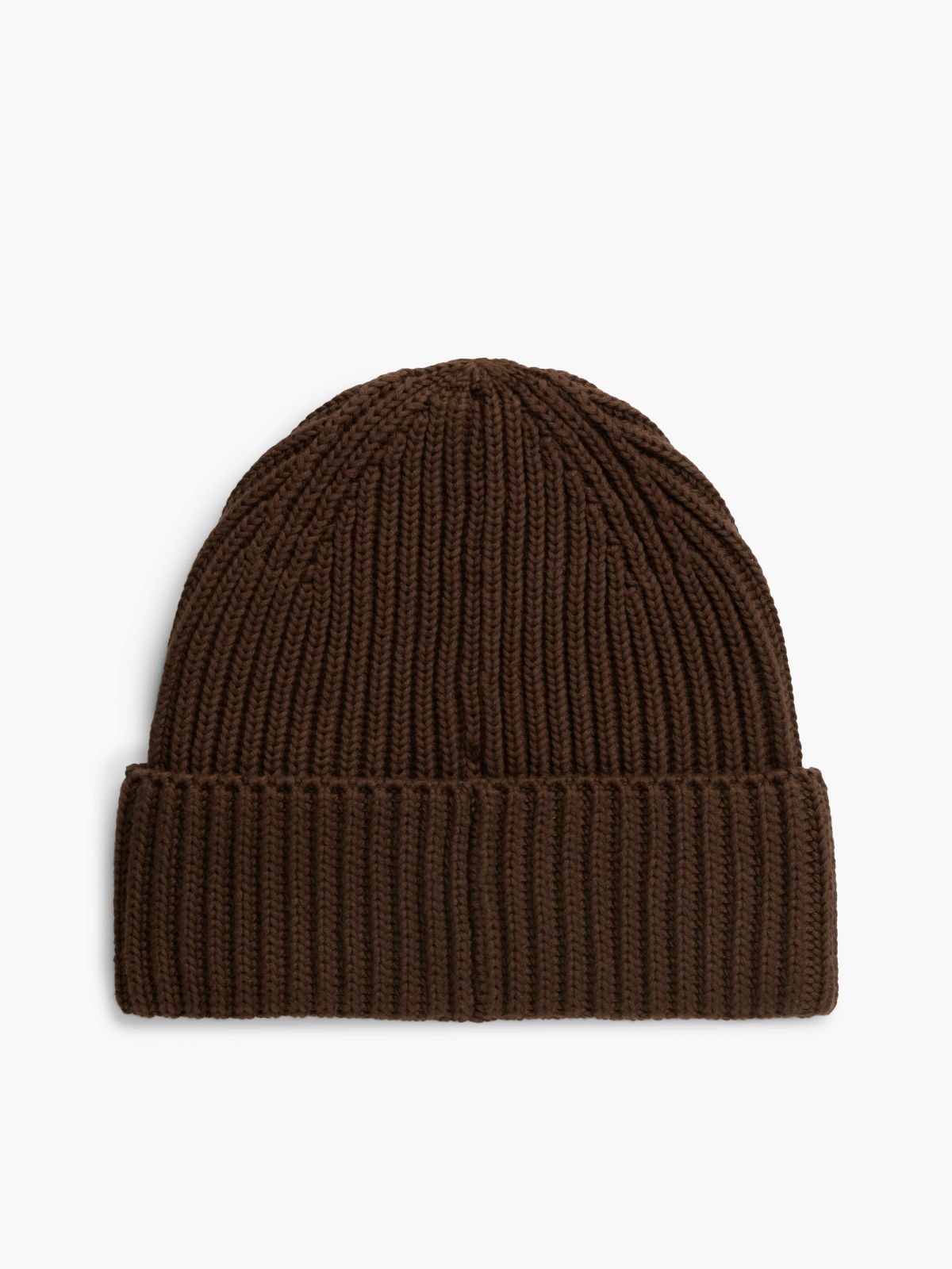 Linear Logo Rib-Knit Beanie — Brown