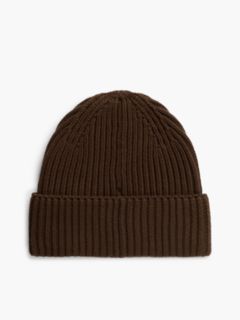Linear Logo Rib-Knit Beanie — Brown 2