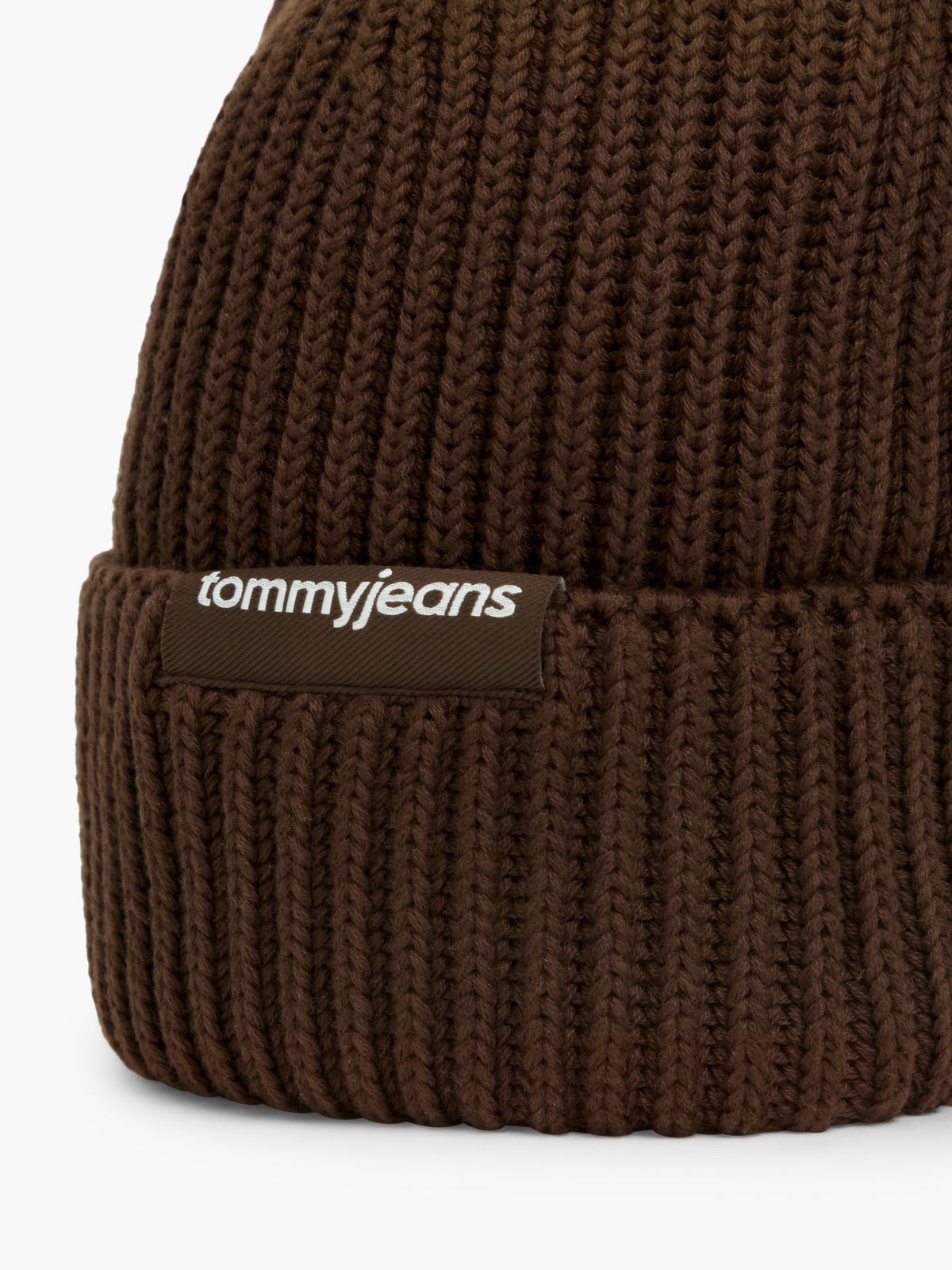Linear Logo Rib-Knit Beanie — Brown