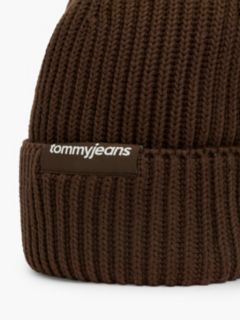 Linear Logo Rib-Knit Beanie — Brown 3