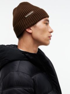 Linear Logo Rib-Knit Beanie — Brown 4