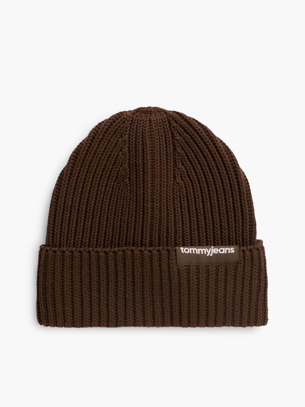 Linear Logo Rib-Knit Beanie — Brown