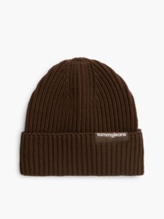 Linear Logo Rib-Knit Beanie — Brown 1