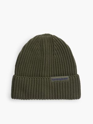 green rippstrick-beanie mit linearem logo für herren - tommy jeans
