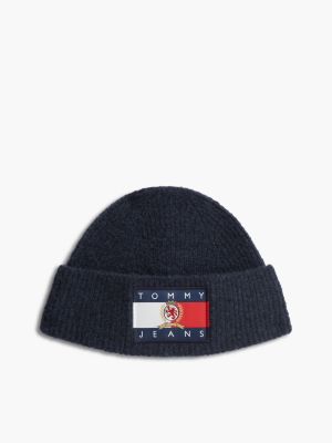 blue archive wool blend short beanie for men tommy jeans