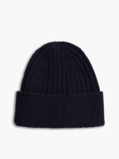 Lambswool Blend Crest Rib-Knit Beanie — Blue 2