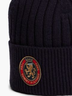 Lambswool Blend Crest Rib-Knit Beanie — Blue 3