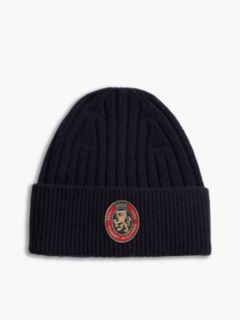Lambswool Blend Crest Rib-Knit Beanie — Blue 1