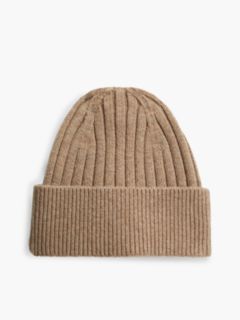 Lambswool Blend Crest Rib-Knit Beanie — Khaki 2