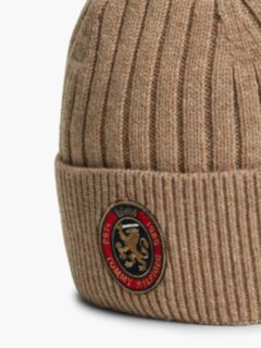 Lambswool Blend Crest Rib-Knit Beanie — Khaki 3