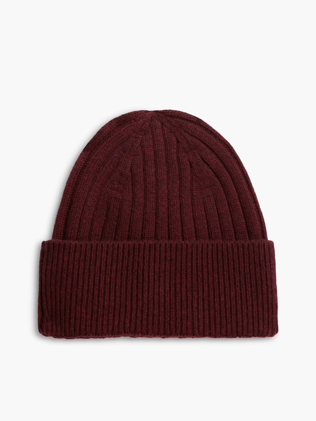 Lambswool Blend Crest Rib-Knit Beanie — Red