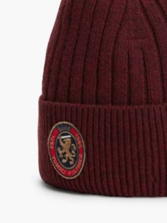 Lambswool Blend Crest Rib-Knit Beanie — Red 3