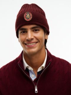 Lambswool Blend Crest Rib-Knit Beanie — Red 4