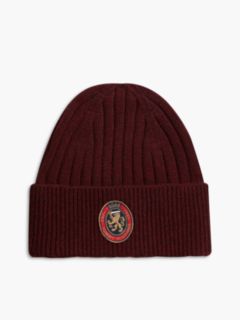 Lambswool Blend Crest Rib-Knit Beanie — Red 1