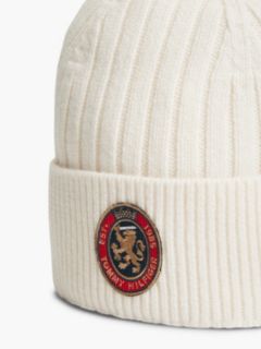 Lambswool Blend Crest Rib-Knit Beanie — Yellow 3