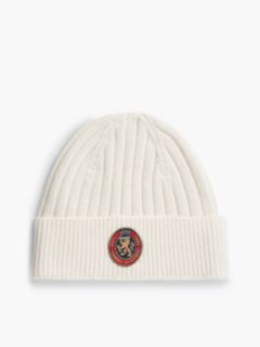 Lambswool Blend Crest Rib-Knit Beanie — Yellow 1